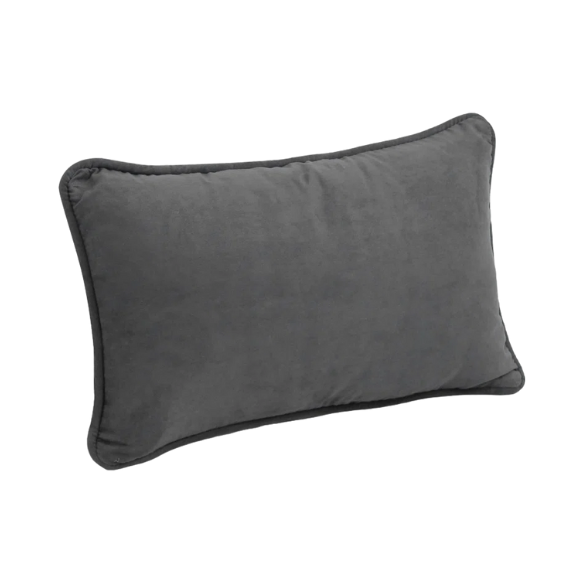 Dark grey microsuede lumbar throw pillow set of 2 with piped edges – decorative rectangular pillows for sofa, bed, and living room