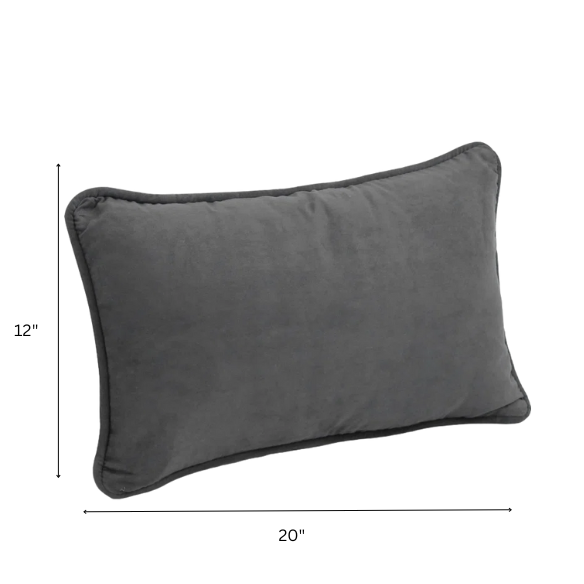 Dark grey microsuede lumbar throw pillow set of 2 with piped edges – decorative rectangular pillows for sofa, bed, and living room