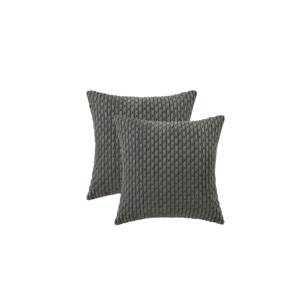 Dark Grey Striped Corduroy Throw Pillow Cover – Modern Boho Style, Zipper Closure, Durable Polyester, Machine Washable