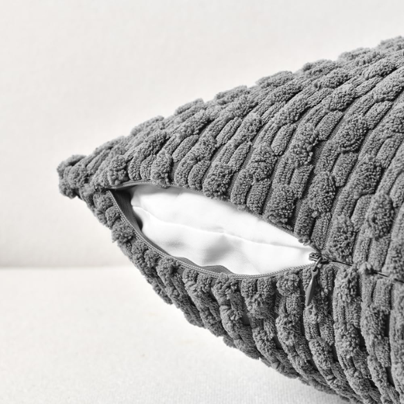 Dark Grey Striped Corduroy Throw Pillow Cover – Modern Boho Style, Zipper Closure, Durable Polyester, Machine Washable