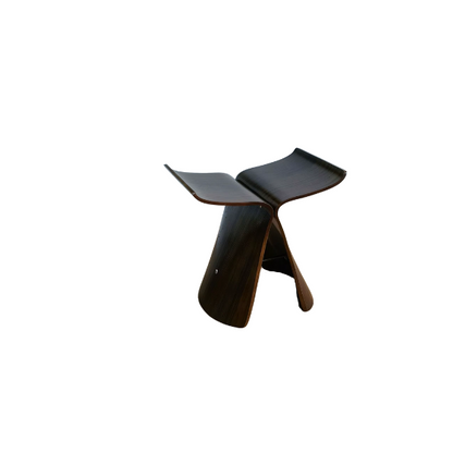 Dark walnut butterfly design bar stool with eco-friendly wood and metal frame, perfect for modern spaces.