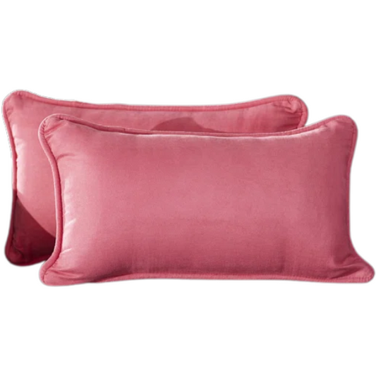 Deep rose microsuede lumbar throw pillow set of 2 with piped edges – decorative rectangular pillows for sofa, bed, or cozy accent seating