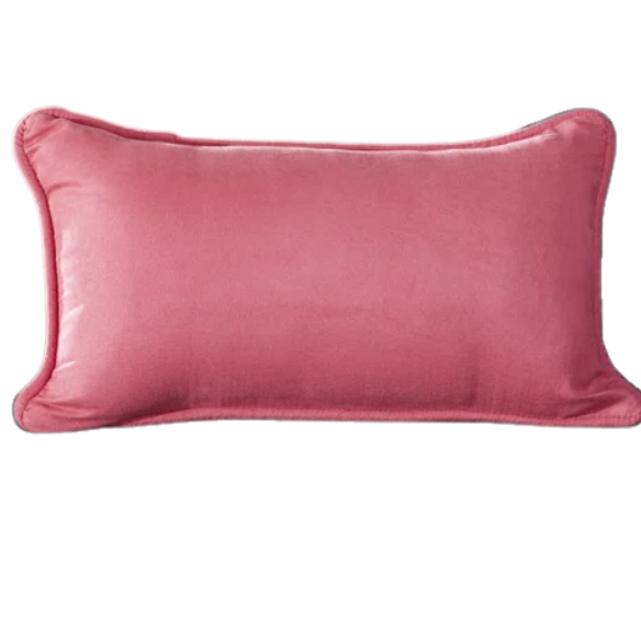 Deep rose microsuede lumbar throw pillow set of 2 with piped edges – decorative rectangular pillows for sofa, bed, or cozy accent seating