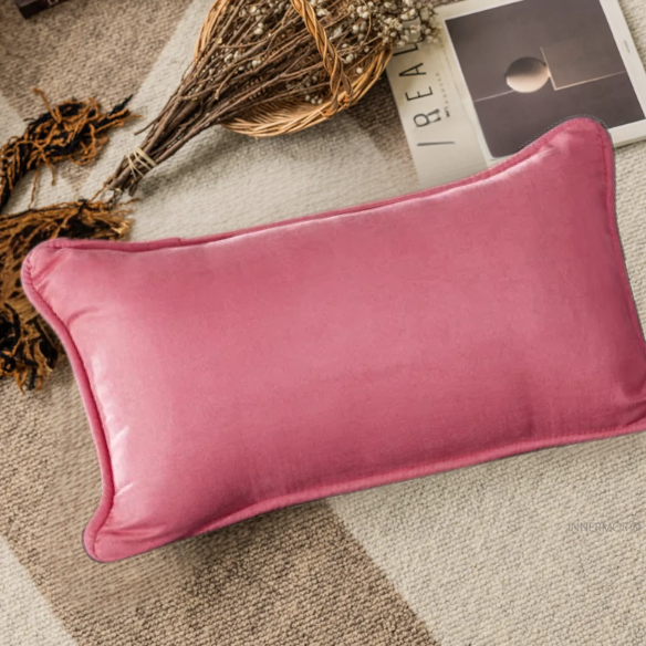 Deep rose microsuede lumbar throw pillow set of 2 with piped edges – decorative rectangular pillows for sofa, bed, or cozy accent seating