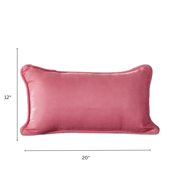 Deep rose microsuede lumbar throw pillow set of 2 with piped edges – decorative rectangular pillows for sofa, bed, or cozy accent seating
