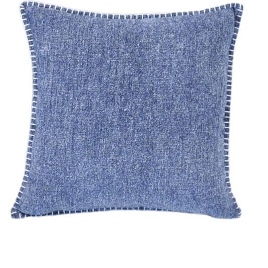 Set of 2 denim blue chenille throw pillow covers with hidden zippers and soft velvet-like texture – 20x20 inch reversible decorative cushion covers for sofas and beds