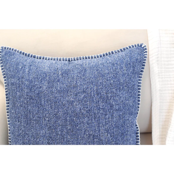 Set of 2 denim blue chenille throw pillow covers with hidden zippers and soft velvet-like texture – 20x20 inch reversible decorative cushion covers for sofas and beds
