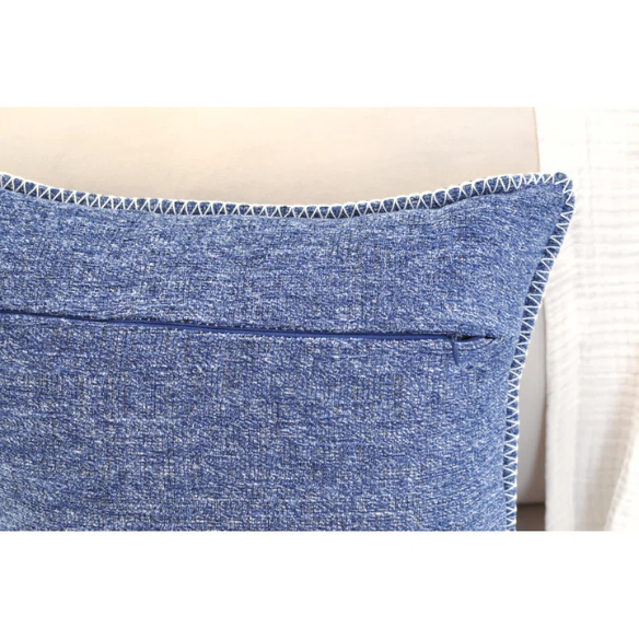 Set of 2 denim blue chenille throw pillow covers with hidden zippers and soft velvet-like texture – 20x20 inch reversible decorative cushion covers for sofas and beds