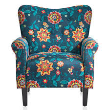 Modern Floral Accent Chair for Living Room – High Back Upholstered Wingback Armchair with Wooden Legs, Padded for Ultimate Comfort