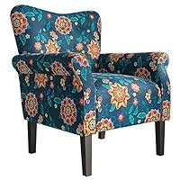 Modern Floral Accent Chair for Living Room – High Back Upholstered Wingback Armchair with Wooden Legs, Padded for Ultimate Comfort