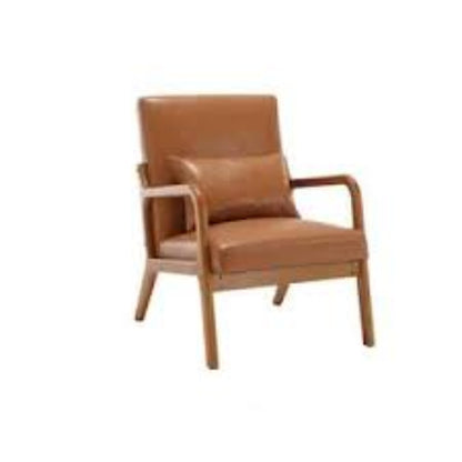 Set of two brown PU leather low-back accent chairs with high-density cushions, soft upholstery, and ergonomic design for superior lumbar support. Featuring a solid wood frame for durability and footpads for floor protection. Ideal for living rooms, bedrooms, or offices, offering both comfort and style with easy maintenance.