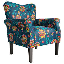 Modern Floral Accent Chair for Living Room – High Back Upholstered Wingback Armchair with Wooden Legs, Padded for Ultimate Comfort