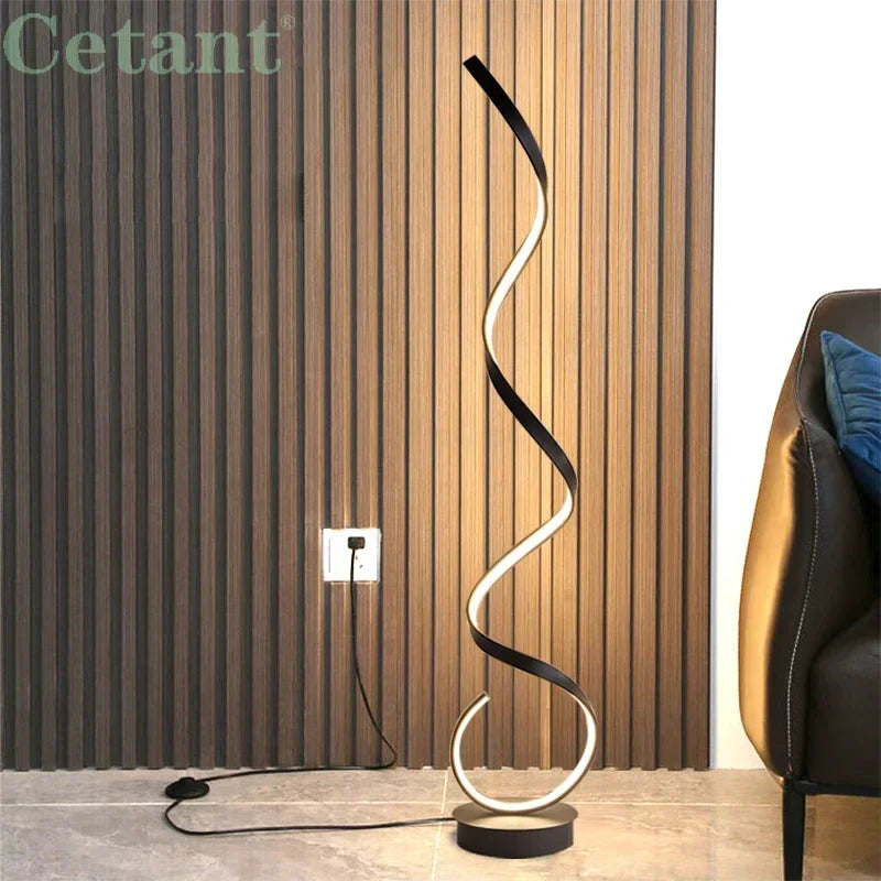 Modern LED Floor Lamp Spiral Line Lights Home Decor Bedroom Living Room Sofa Corner Black White Indoor Vertical Lighting Lustre