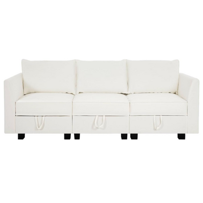 Cream white 3-piece modular sofa with built-in storage and deep seating, perfect for small apartments and modern living spaces.

