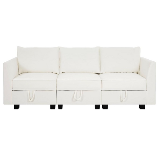 Cream white 3-piece modular sofa with built-in storage and deep seating, perfect for small apartments and modern living spaces.

