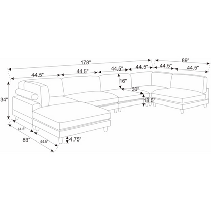 Dark grey modular sectional sofa with soft corduroy upholstery, matching ottoman, and removable cushions — seats six with flexible L- or U-shaped configurations.

