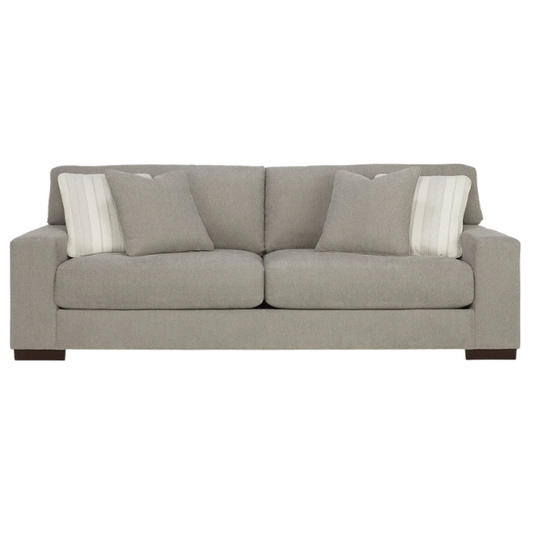 Grey 3-seater sofa with a clean-lined modern silhouette, plush reversible cushions, and durable polyester upholstery—ideal for casual and contemporary living spaces.

