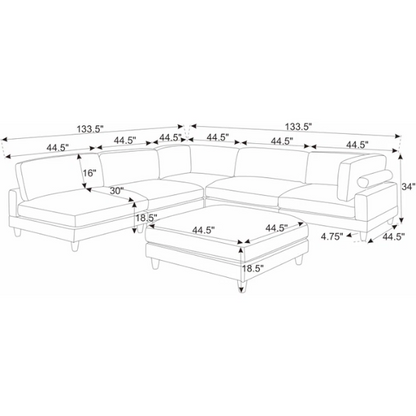Modular mustard yellow corduroy sectional sofa with removable cushions, deep seating, and a matching ottoman — ideal for bold, spacious living room layouts.

