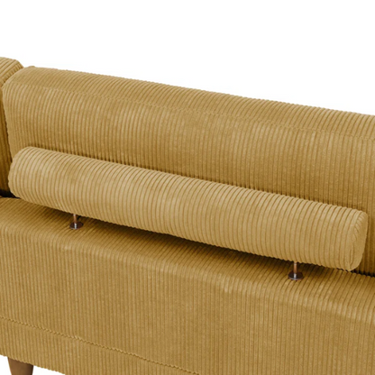 Modular mustard yellow corduroy sectional sofa with removable cushions, deep seating, and a matching ottoman — ideal for bold, spacious living room layouts.


