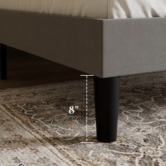 Gray full-size velvet upholstered platform bed with tufted wingback headboard and solid wood slats