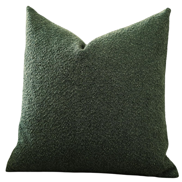 Green boucle throw pillow cover with soft loop texture, 18x18 inches – cozy modern accent for sofa, bed, or armchair