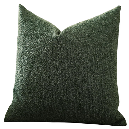 Green boucle throw pillow cover with soft loop texture, 18x18 inches – cozy modern accent for sofa, bed, or armchair