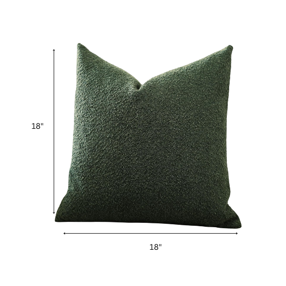 Green boucle throw pillow cover with soft loop texture, 18x18 inches – cozy modern accent for sofa, bed, or armchair