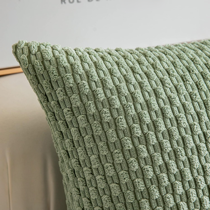 Green Striped Corduroy Throw Pillow Cover – Modern Boho Style with Zipper Closure, Multiple Sizes Available