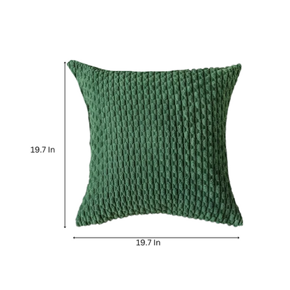 Green striped corduroy throw pillow cover with zipper closure, ideal for modern and boho home décor.