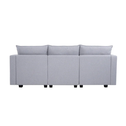 Grey 3-piece modular sofa with storage, flared arms, and deep seating — ideal for small apartments and contemporary interiors.

