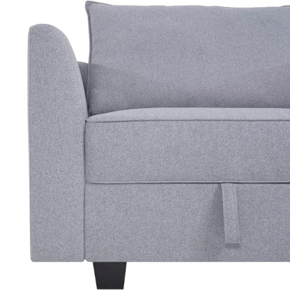 Grey 3-piece modular sofa with storage, flared arms, and deep seating — ideal for small apartments and contemporary interiors.

