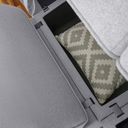 Grey 3-piece modular sofa with storage, flared arms, and deep seating — ideal for small apartments and contemporary interiors.

