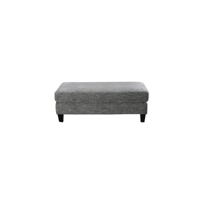 4-piece grey modular sectional sofa with dual chaises, chenille upholstery, flared arms, and accent pillows