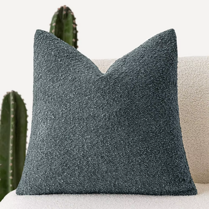 Grey green boucle throw pillow cover with soft loop texture, 18x18 inches – cozy modern accent for sofa, bed, or armchair