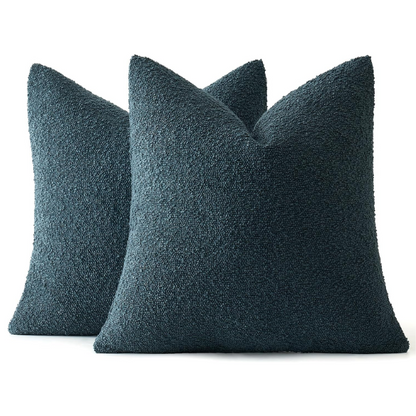 Grey green boucle throw pillow cover with soft loop texture, 18x18 inches – cozy modern accent for sofa, bed, or armchair