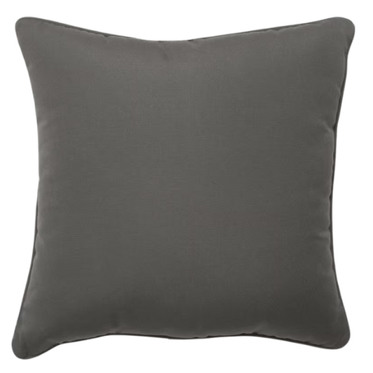 Set of 2 grey square throw pillows with corded edges and hidden zipper closure, made of soft cotton-blend twill fabric, perfect for modern and transitional home décor.