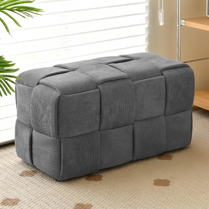 Grey Velvet Ottoman Cube - Modern, Comfortable Footrest with Solid Wood Frame