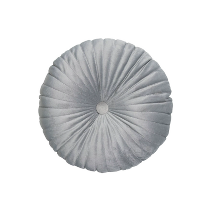 Grey Velvet Round Throw Pillow with Button Detail - Soft Cotton Fill