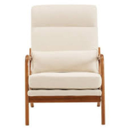Beige high-back accent chair with plush, high-density cushions and breathable fabric for ultimate comfort. Features an extra pillow for back and neck support, perfect for long sitting sessions. Built with a durable solid wood frame, supporting up to 250 lbs. Footpads protect floors and reduce noise. Ergonomic design offers lumbar support and promotes relaxation. Versatile beige color fits various home styles, ideal for living rooms, bedrooms, and offices. Easy assembly and low maintenance.