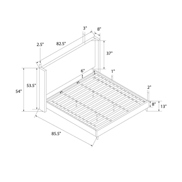 Ivory canvas upholstered king platform bed with tall wingback headboard and no box spring required