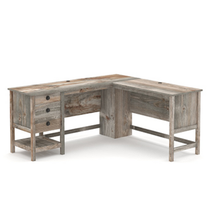 L-Shaped Executive Desk with Rustic Cedar Finish and Storage, Perfect for Home Office