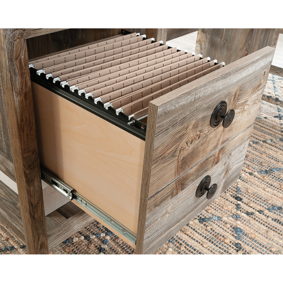 L-Shaped Executive Desk with Rustic Cedar Finish and Storage, Perfect for Home Office
