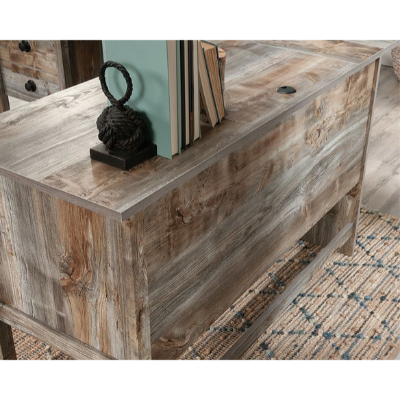 L-Shaped Executive Desk with Rustic Cedar Finish and Storage, Perfect for Home Office