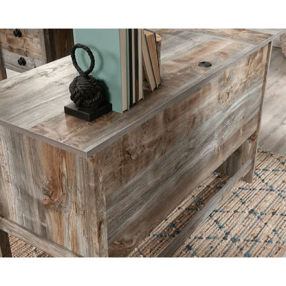 L-Shaped Executive Desk with Rustic Cedar Finish and Storage, Perfect for Home Office
