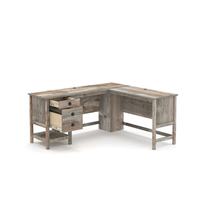 L-Shaped Executive Desk with Rustic Cedar Finish and Storage, Perfect for Home Office