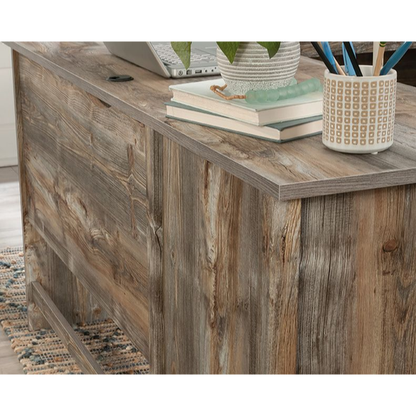 L-Shaped Executive Desk with Rustic Cedar Finish and Storage, Perfect for Home Office