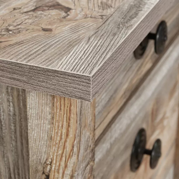 L-Shaped Executive Desk with Rustic Cedar Finish and Storage, Perfect for Home Office