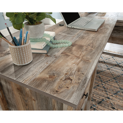 L-Shaped Executive Desk with Rustic Cedar Finish and Storage, Perfect for Home Office