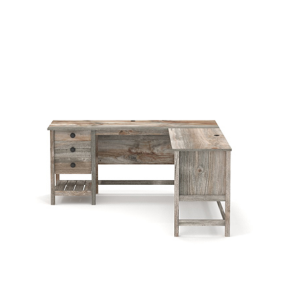 L-Shaped Executive Desk with Rustic Cedar Finish and Storage, Perfect for Home Office