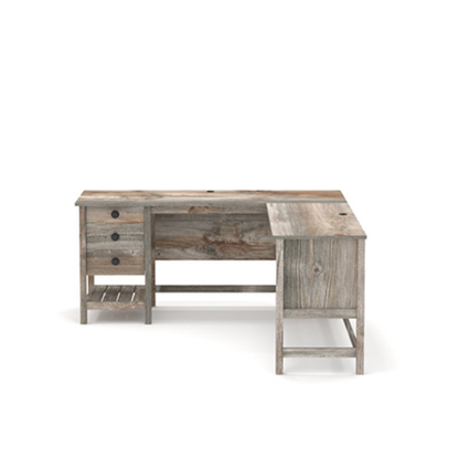 L-Shaped Executive Desk with Rustic Cedar Finish and Storage, Perfect for Home Office